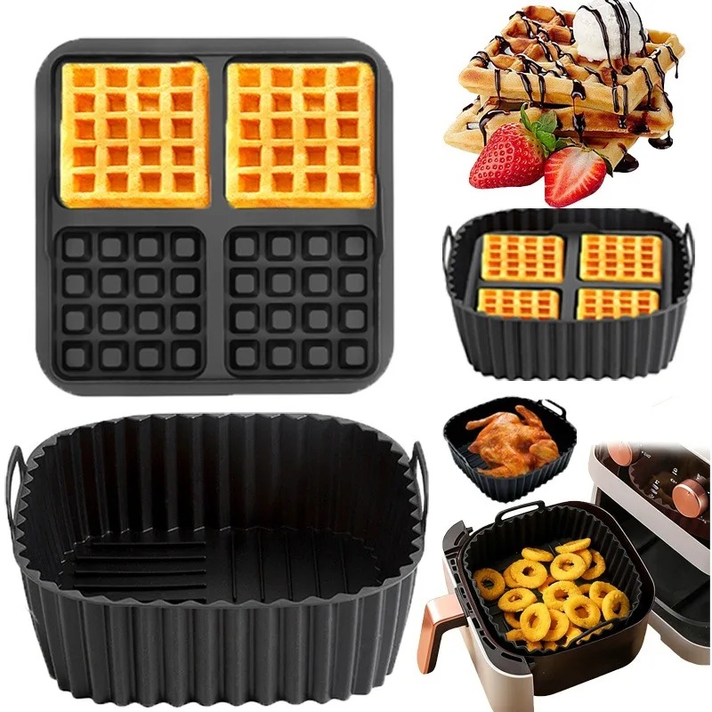 Air Fryer - Wiederverwendbare Silikon-Einlagen für Heißluftfritteusen, quadratische Antihaft-Korbmatte