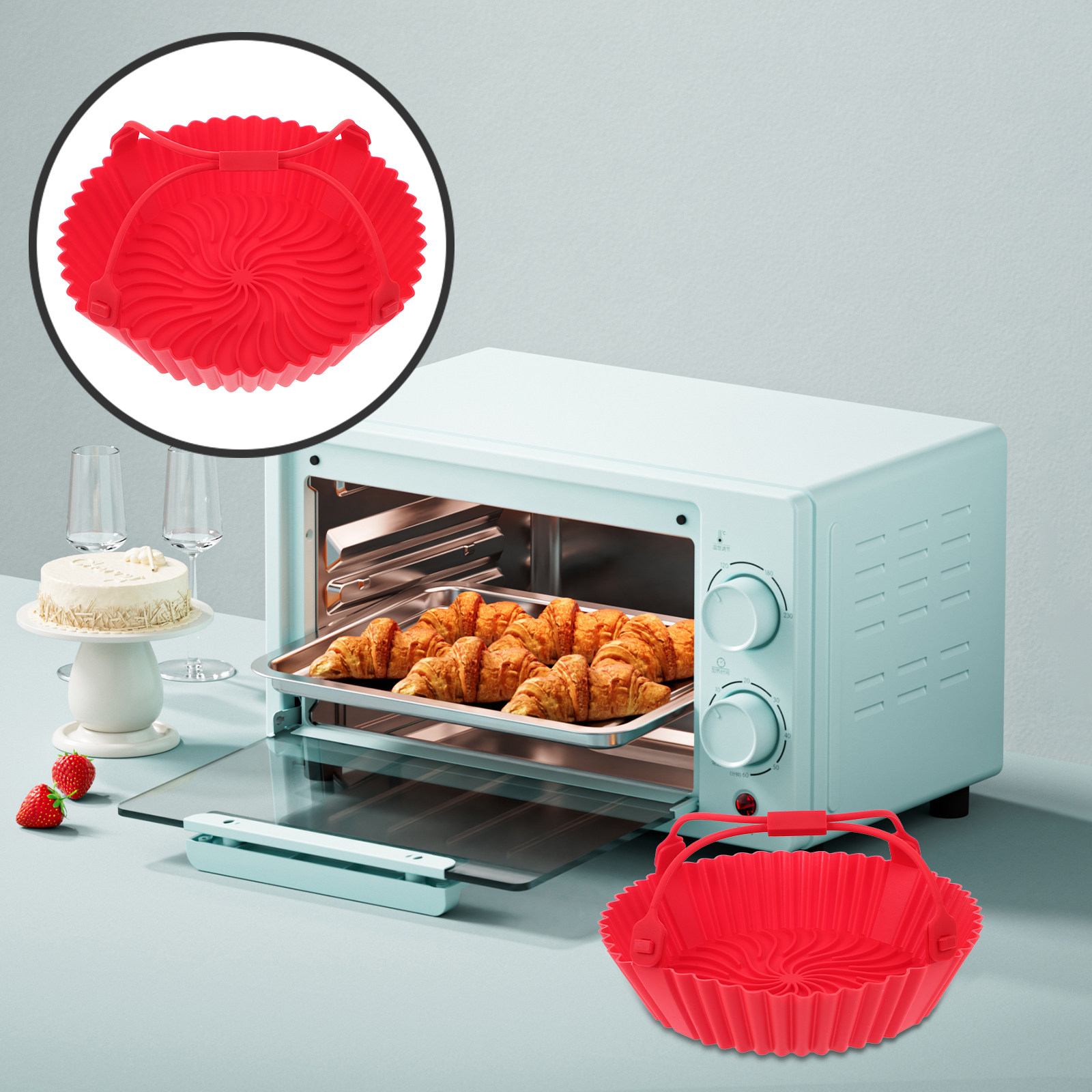 Air Fryer - Silikon-Backblech für Heißluftfritteusen, hitzebeständig, mit Antihaftbeschichtung,