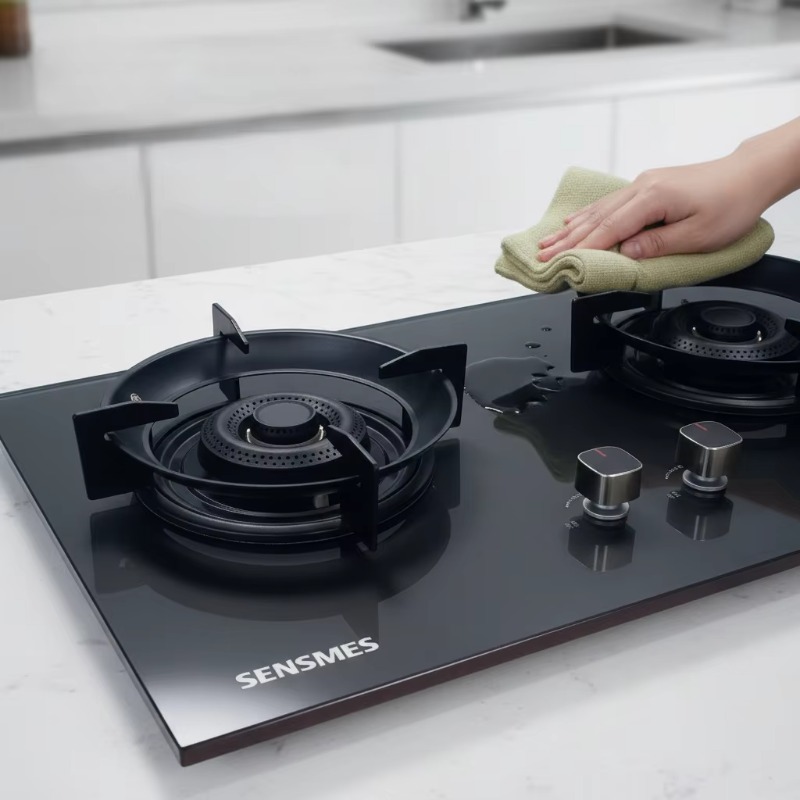 Kitchen Appliances In - Schwarzes gehärtetes Glaspanel, 2-Brenner-Einbau-Gaskochfeld, Küchenkochgerät, NG